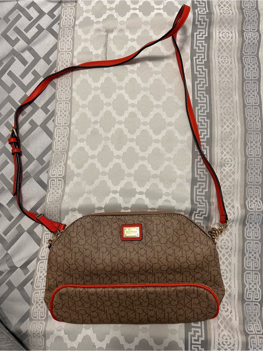 Calvin Klein Brown Crossbody Bag with Red Trim